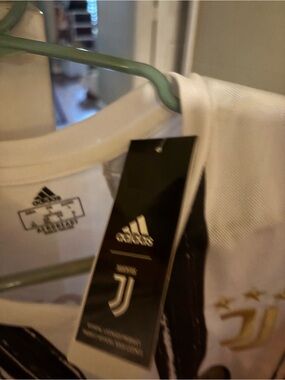 adidas White and Black Juventus Soccer Jersey with Gold Crest